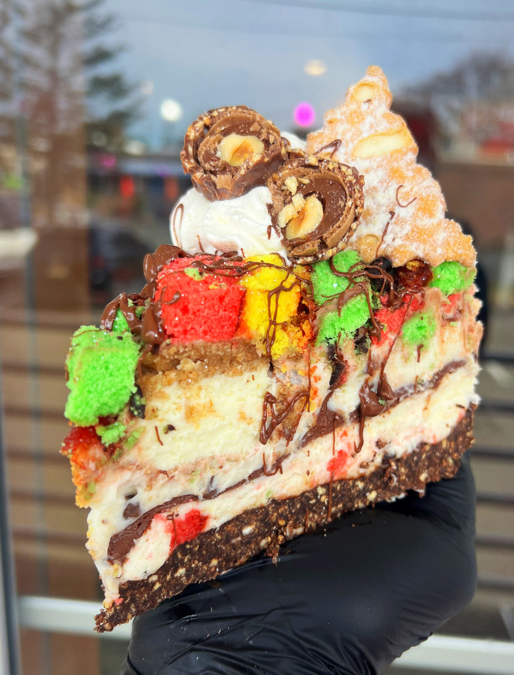 Rainbow Ferrero Cheesecake Slice